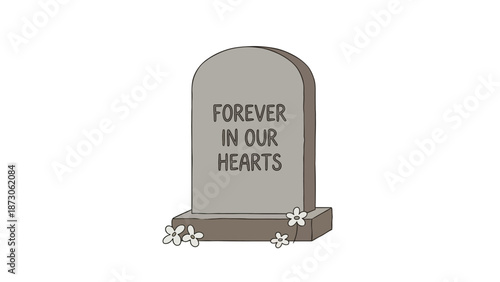 Memorial Stone, Tribute, Cemetery, Illustration, Calm, Front View, Remembrance of Loved Ones