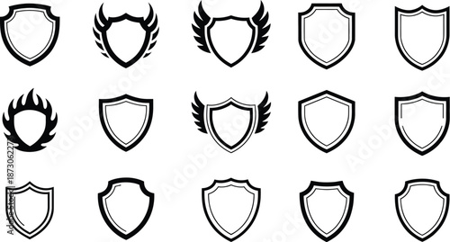 Black shield with and without wings and flames white