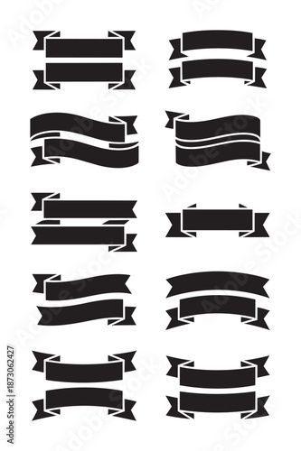 Black ribbons with tails white banners labels