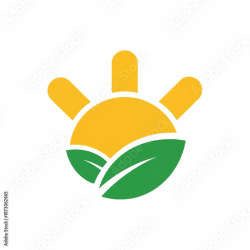 Abstract sun and leaf logo representing nature and renewable energy.