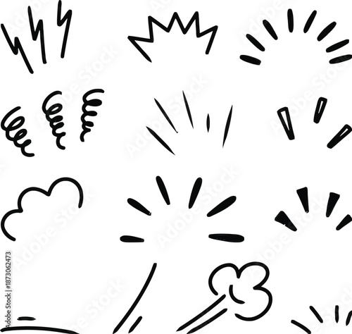 Black and white comic book style speech bubbles and motion lines white