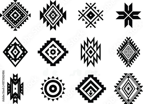 Black and white geometric tribal patterns white