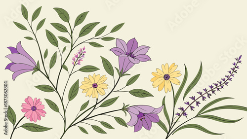 Floral Arrangement with Delicate Blooms and Green Foliage.