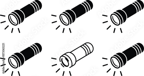 Flashlights with lines radiating from their ends black white