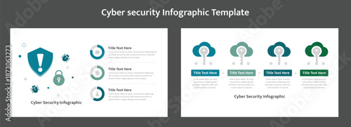 Cyber security infographic with shield, padlock, bug, and data protection icons