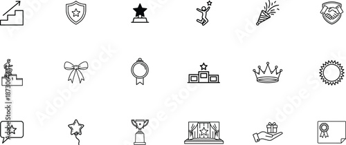Collection of 16 small black and white symbolic icons