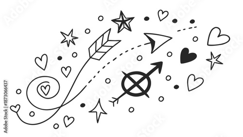 Celestial symbols and hearts converging in harmony Vector