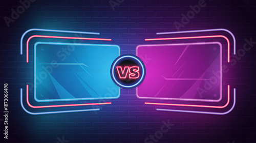 Neon versus comparison background with blue and pink lights