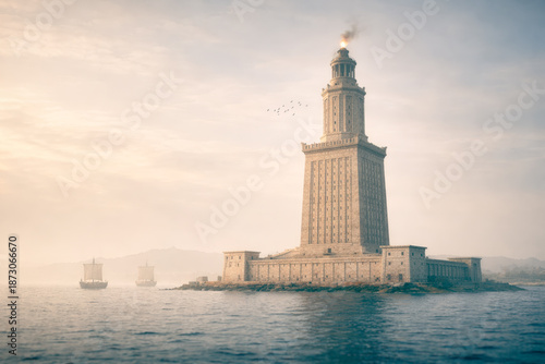 Ancient Lighthouse of Alexandria at Dawn – Digital Reconstruction
