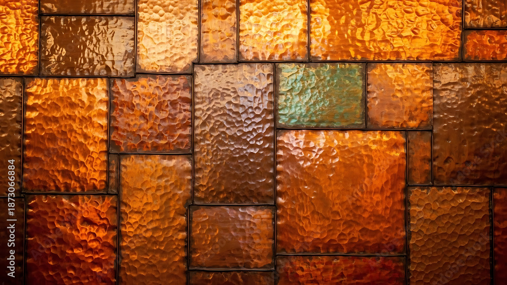 Fototapeta premium Brown Copper Metallic Tiles Pattern Texture.