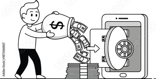 Man depositing money into mobile banking.