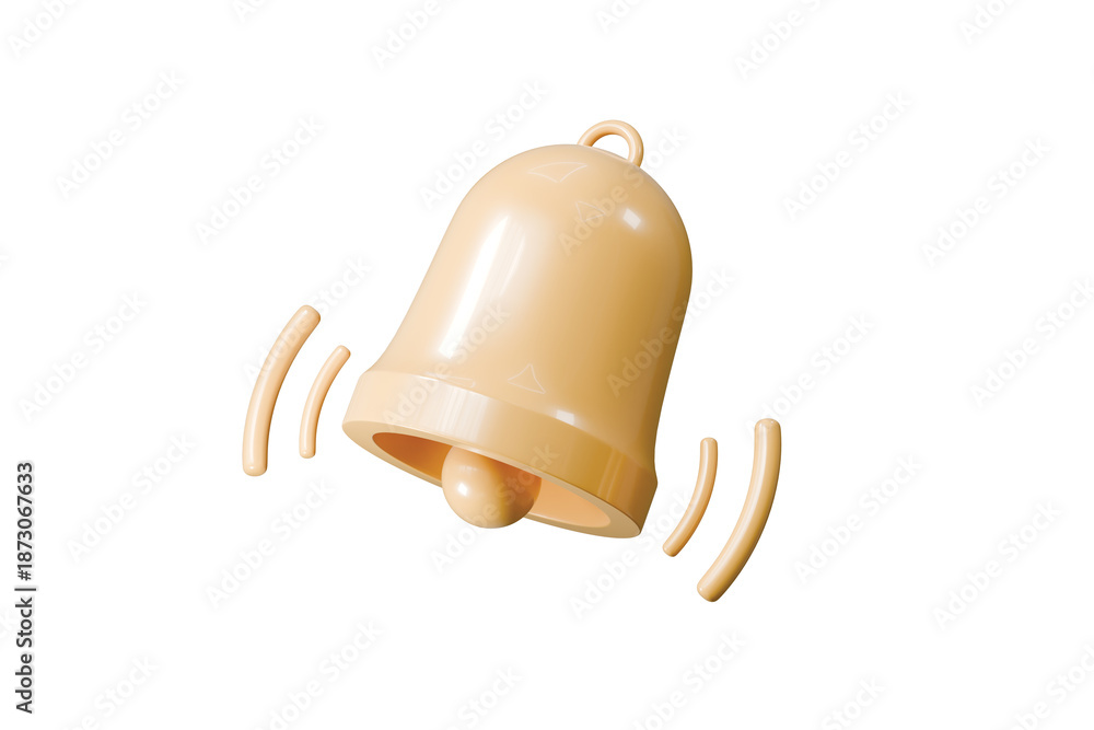 Fototapeta premium 3d ringing bell icon. notification concept. minimal cartoon alert reminder sound wave for mobile app ui. isolated on white transparent background. 3d render.