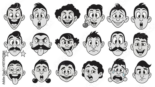 Diverse Cartoon Faces Expressing a Variety of Emotions and Expressions