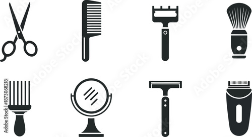 Black and white of barber tools and accessories scissors comb
