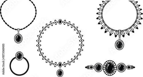 Black jewelry set with gemstones and rhinestones necklace
