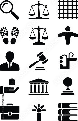 Black of law and justice symbols white scales gavel