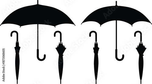 Black umbrellas and handles white curved