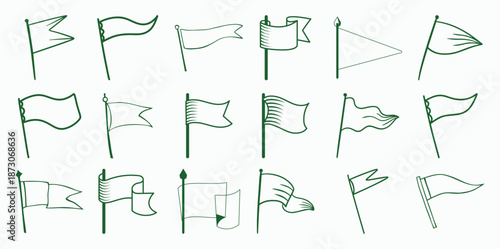 Collection of simple green outline flags white various shapes