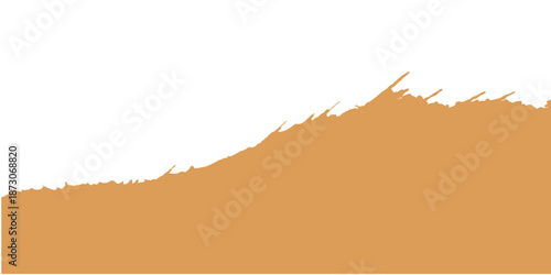 Vector illustration of a brown abstract desert landscape with clouds, sun, and mountain silhouettes at sunset