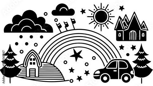 Whimsical illustration of nature and music Vector