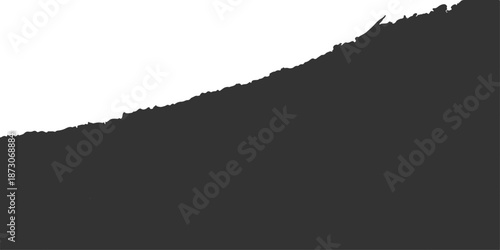 Hand holding a blank black and white torn paper page with a ripped 3d grunge texture border and frame design