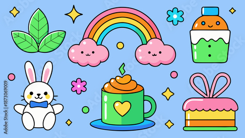 Whimsical illustration of pastel delights and cute creatures Vector