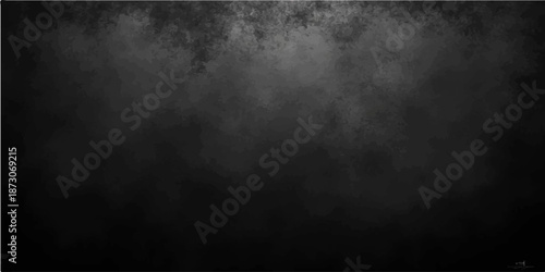A dark aged grunge paper texture background with a rough black concrete wall pattern and blank copy space for a vintage design backdrop