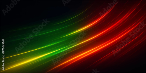 A vibrant abstract background vector illustration features glowing rainbow waves and fractal lines of energy flowing through a blue and black space to create a dynamic motion pattern texture
