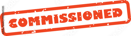 Red rubber stamp with commissioned text