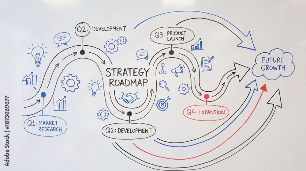 Obraz premium Business strategy roadmap with development and growth phases