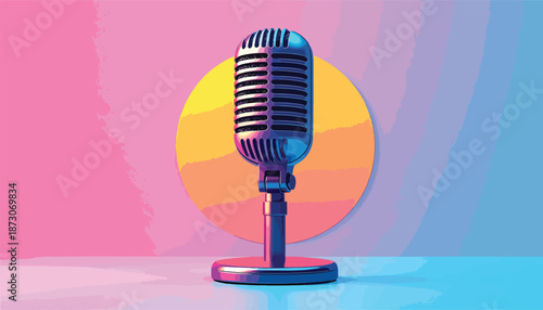 Vintage Microphone with Retro Aesthetic and Vibrant Color Palette.