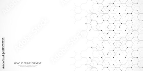 Graphic design element with abstract geometric background of simple hexagon pattern