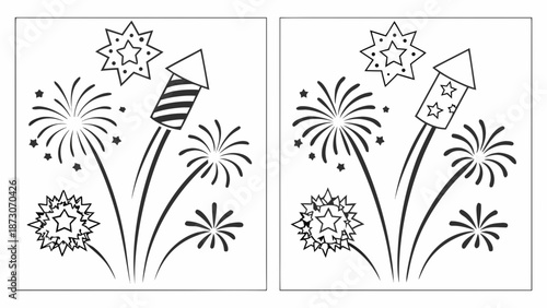 Celebratory fireworks display in black and white Vector