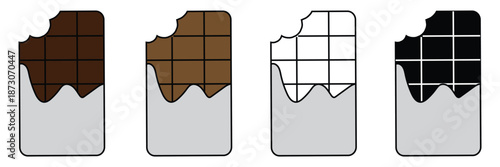 Chocolate bar icon set, opened chocolate, Chocolate bar simple vector illustration on white background eps 10
