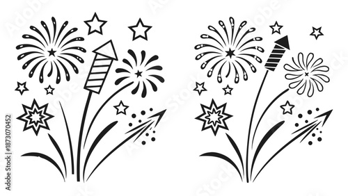 Celebratory fireworks display with stars and rockets Vector
