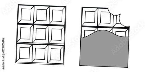 Chocolate bar icon set, opened chocolate, Chocolate bar simple vector illustration on white background eps 10