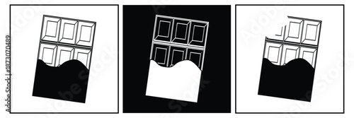 Chocolate bar icon set, opened chocolate, Chocolate bar simple vector illustration on white background eps 10