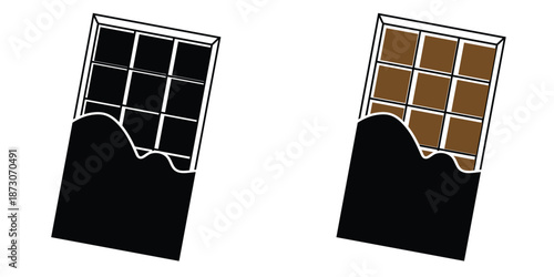 Chocolate bar icon set, opened chocolate, Chocolate bar simple vector illustration on white background eps 10