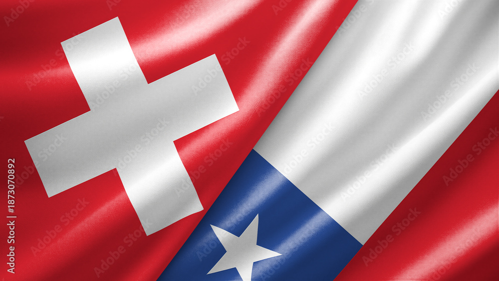 Obraz premium Switzerland and Chile two national flags filling the entire frame, close-up view, edge-to-edge composition