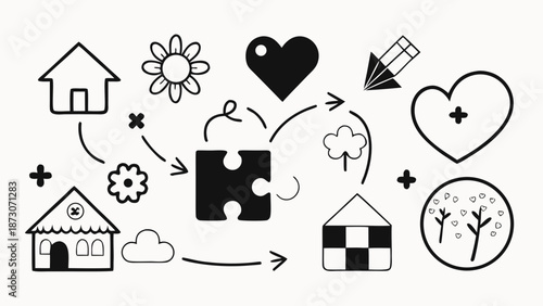 Illustrative representation of love, home, and nature Vector