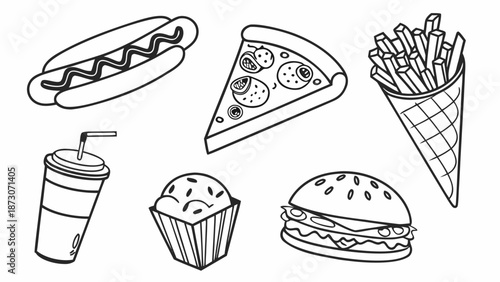 Delightful assortment of classic fast food items Vector