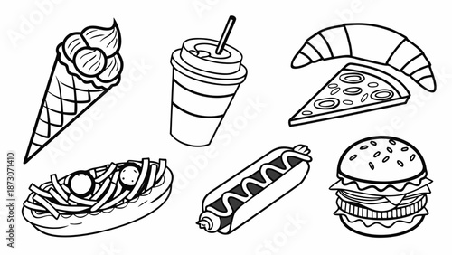 Assorted delicious food items ready to enjoy Vector