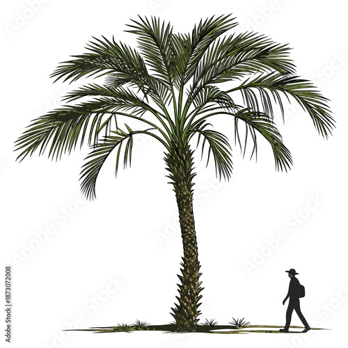 Majestic Date Palm Tree with Human Silhouette for Scale.