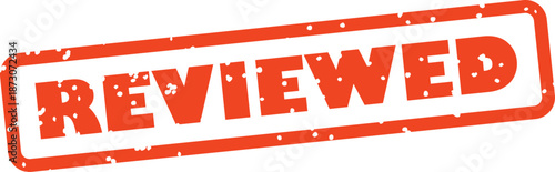 Red rubber stamp with reviewed text on white