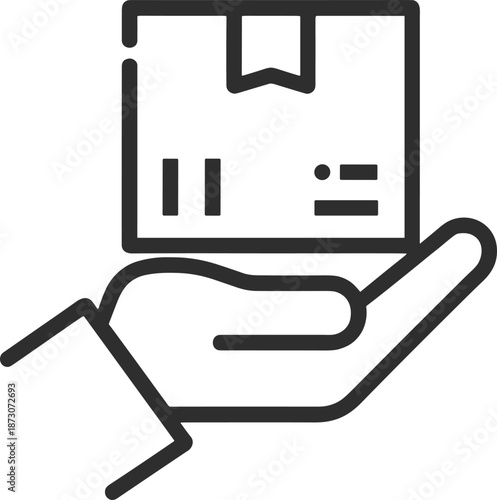 Logistics and shipping icon featuring a hand holding a delivery box package representing safe handling order fulfillment distribution and transport