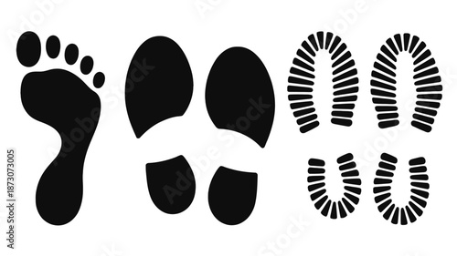 Black footprints and shoe prints white