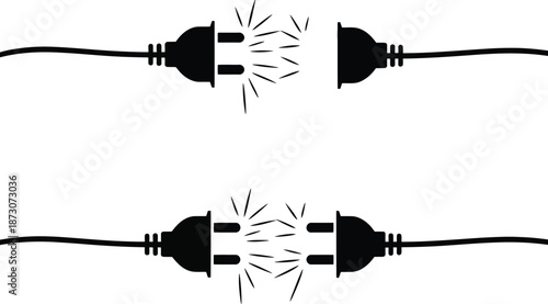 Black electrical plugs with sparks white