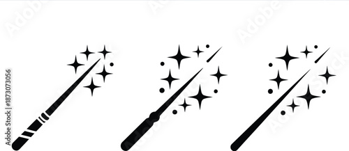 Black magic wands with sparkles white stars