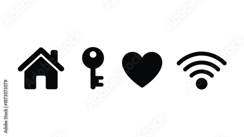 Black house key heart wifi symbols white