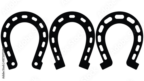 Black metal horseshoes with nail holes white